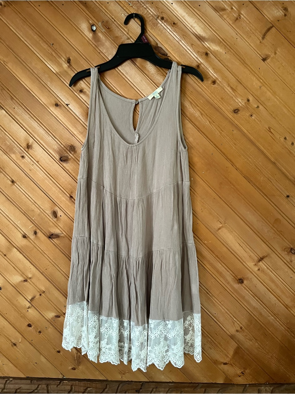 Kori Taupe Tiered Dress with White Lace Hem